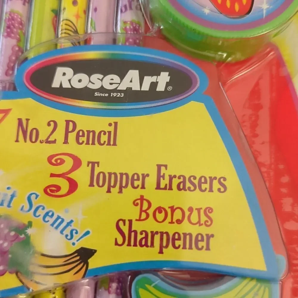 Roseart retro Fab Fruits pencil and eraser set‎ kawaii NEW